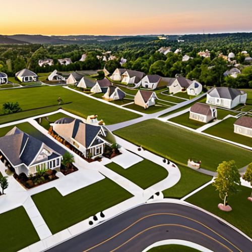 Home 11 **
Realistic, wide-angle shot of diverse residential land plots in an upscale neighborhood. Focus on showcasing varying sizes, shapes, and beautiful topography with utility access points. Include visual callouts indicating the importance of location and available services. Golden hour lighting, emphasizing desirability and investment potential.
**